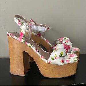Betsey Johnson Mandee floral printed satin platform heeled sandals